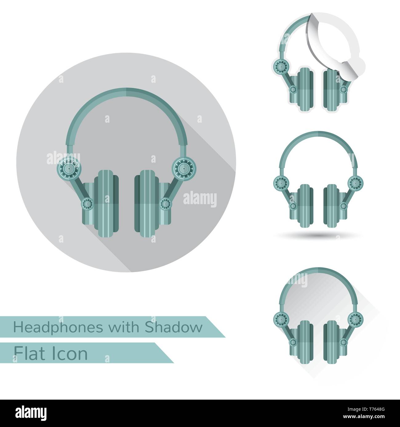 set of headphones icons in flat style with different shadow. Oval ...