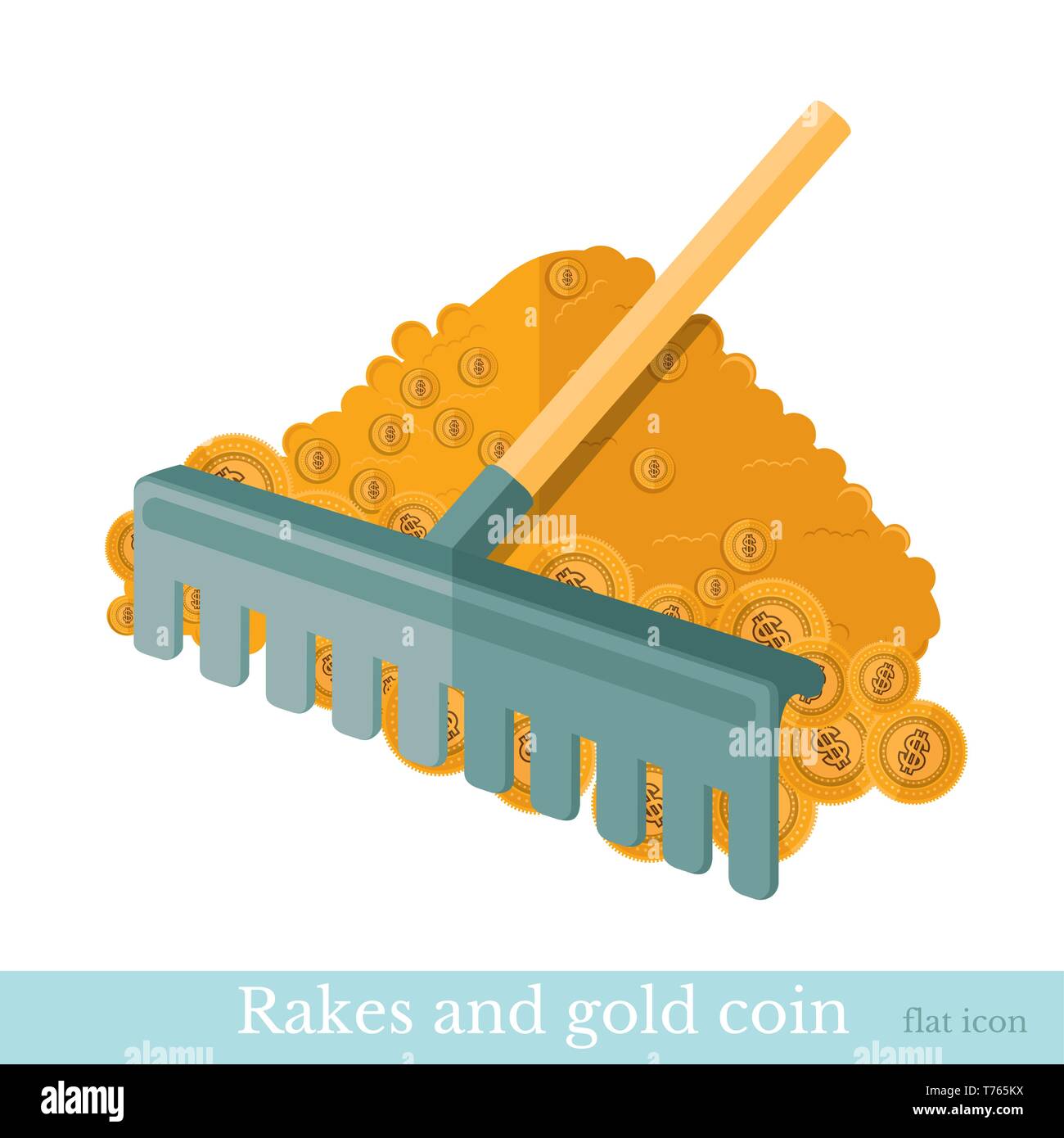 flat concept business icon rake in the money gold coin Stock Vector