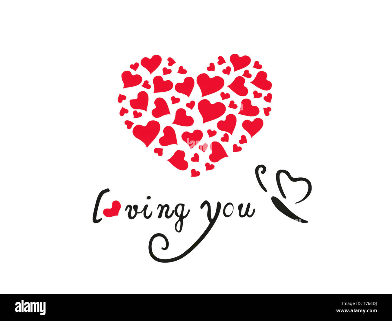 Heart made of many hearts, with loving you writing Stock Photo