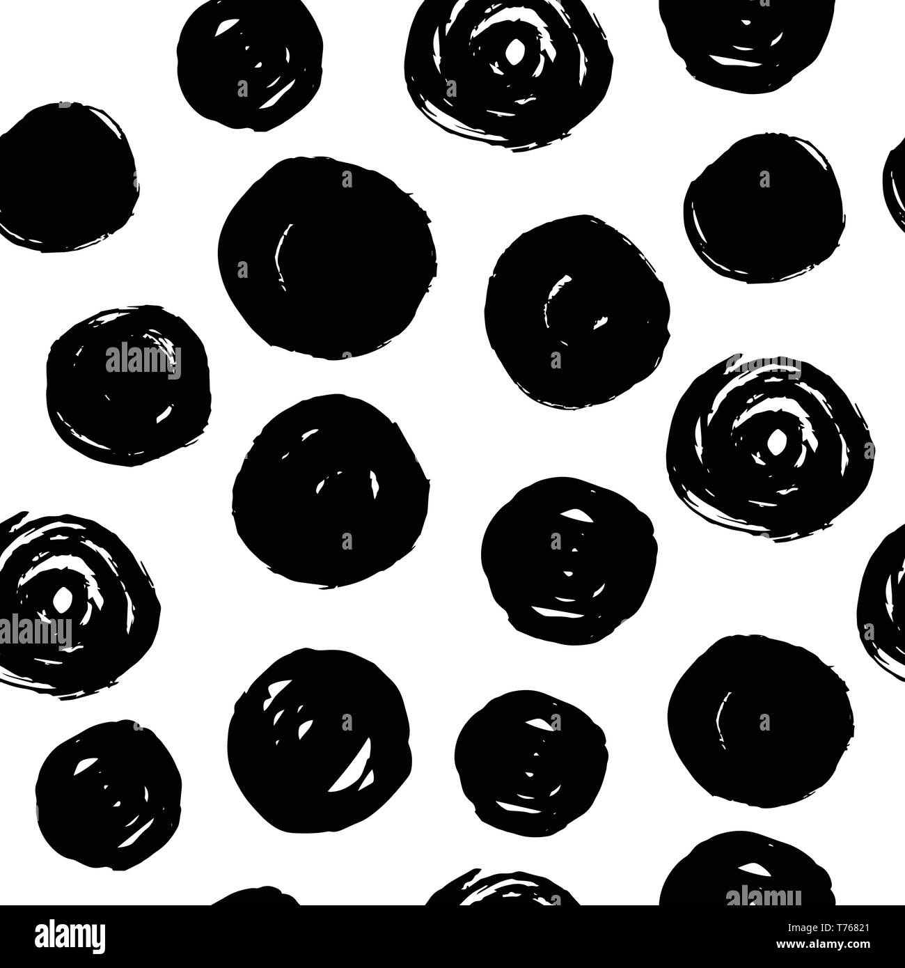 Hand drawn black circles seamless pattern on white background Stock ...