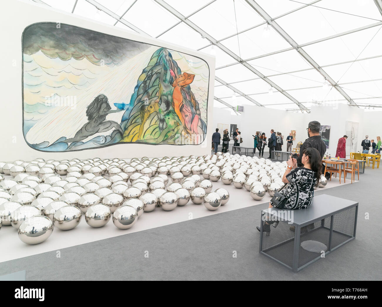 New York, NY - May 2, 2019: Atmosphere during the Frieze Art Fair 2019 VIP Press Preview at Randalls Island Stock Photo