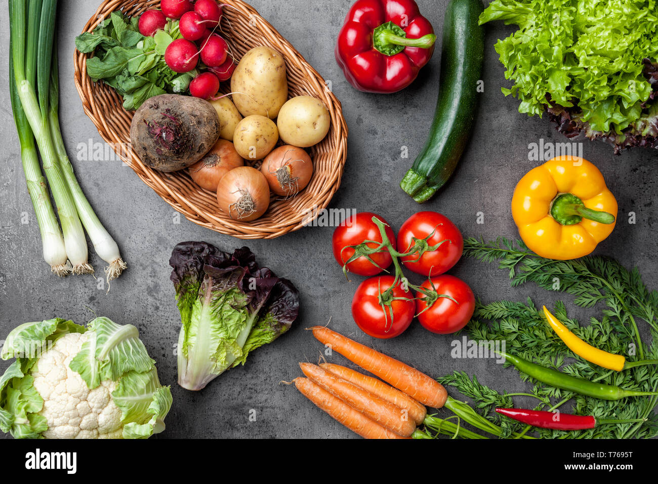 Fresh and healthy organic vegetables on a rustic background Stock Photo ...