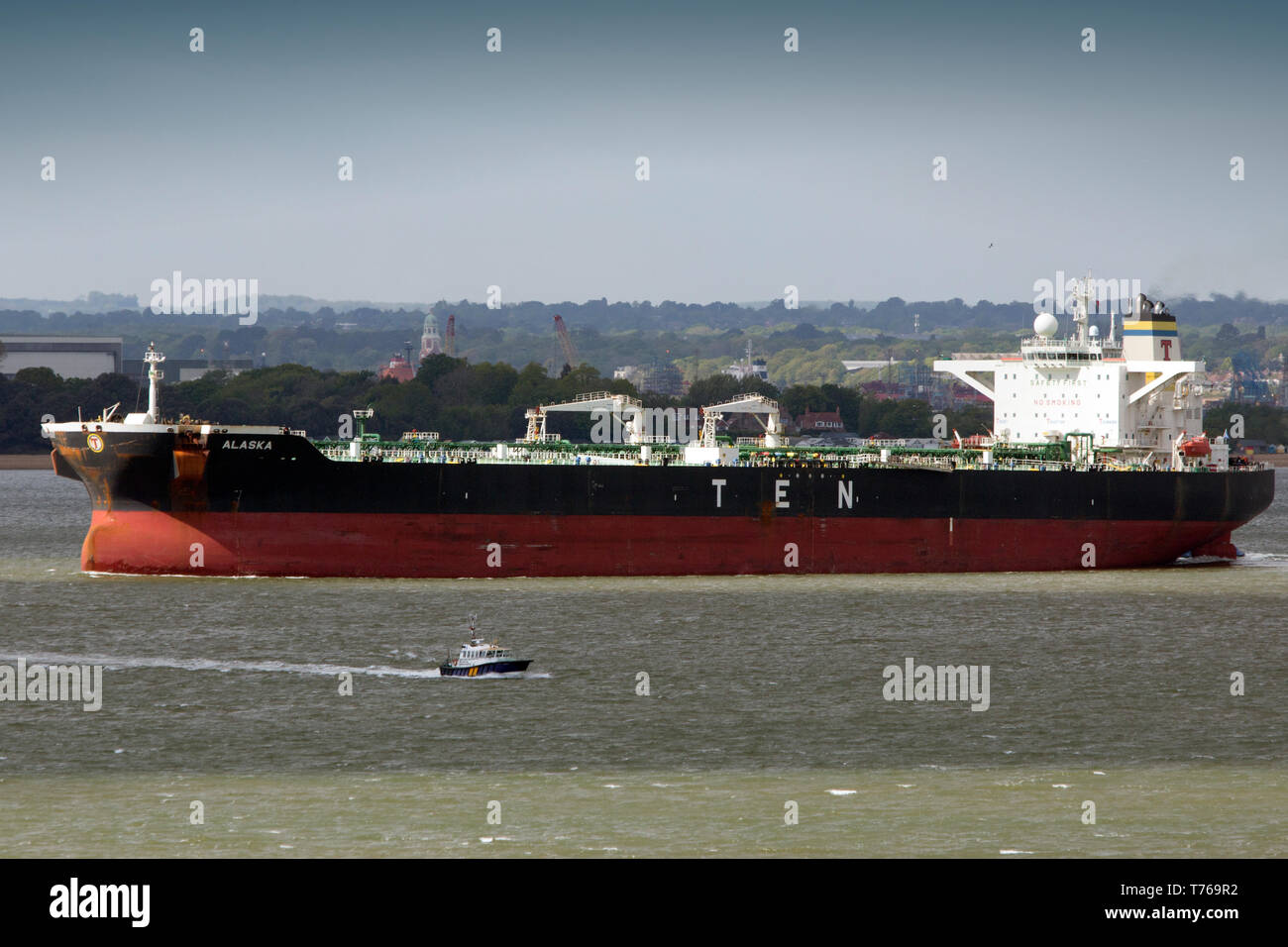 Chemical,Southampton,services,port,towing,Tanker,Oil,Refinery,Fawley,The Solent,fossil,global,change,warming,tow,assistance,Tug,fuel,petrol,state,flag Stock Photo