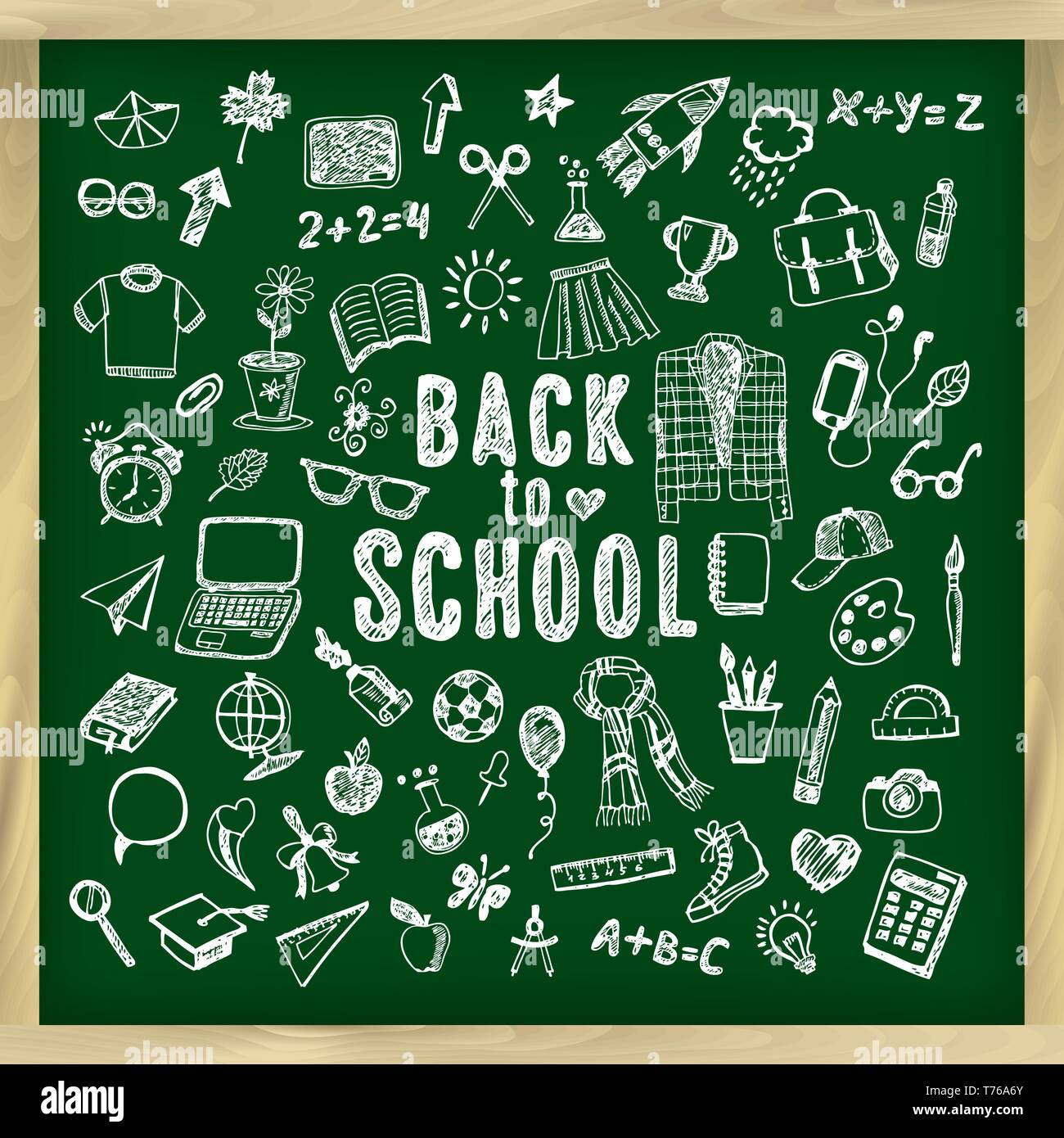 Back to school illustration. Sketch chalk set. Stock Vector