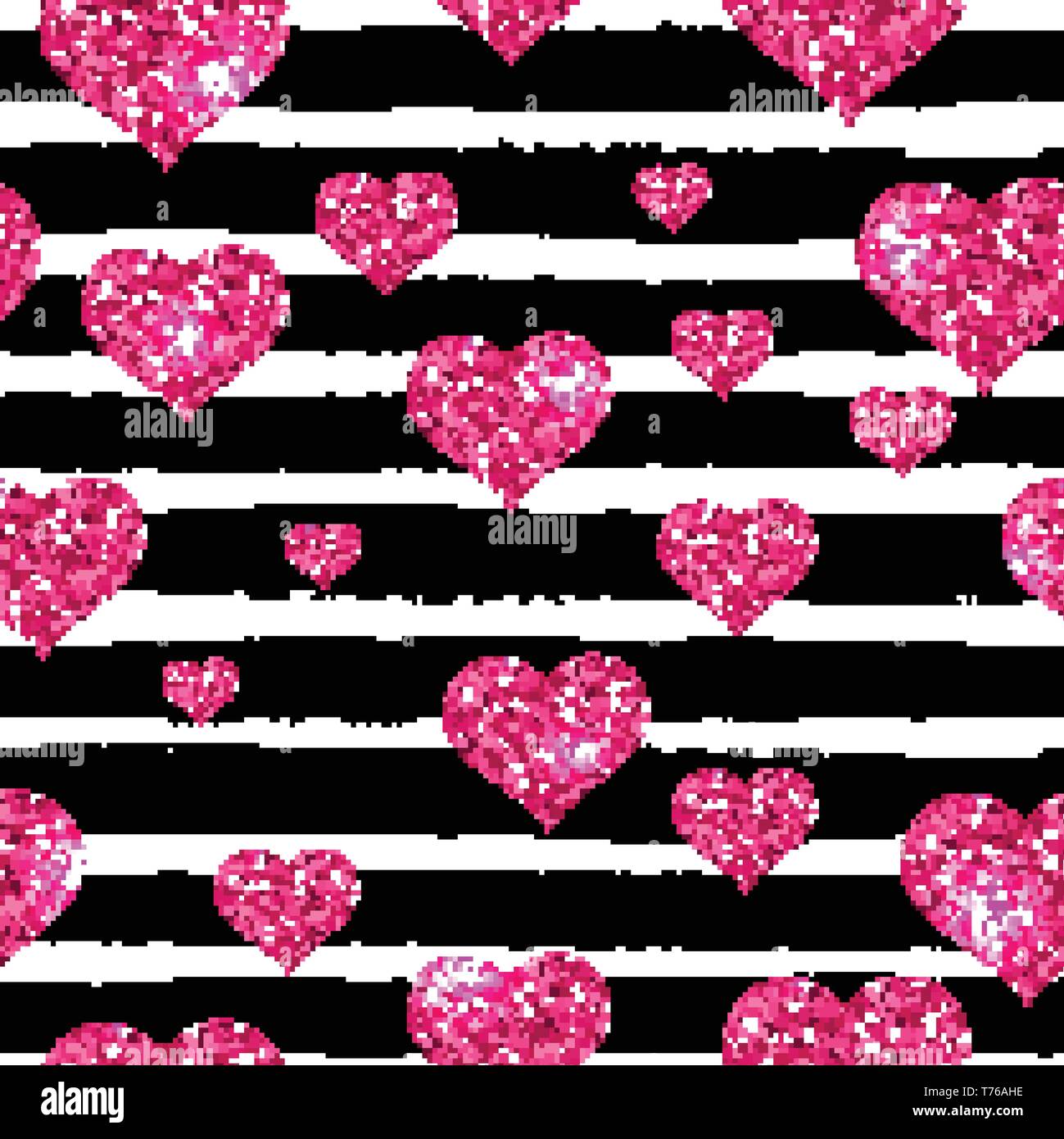 seamless pattern for valentines day with black hand drawn lines Stock Vector