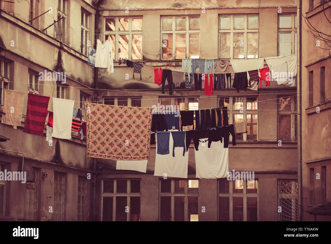Laundry, garment, linen dry on air outdoor Stock Photo - Alamy