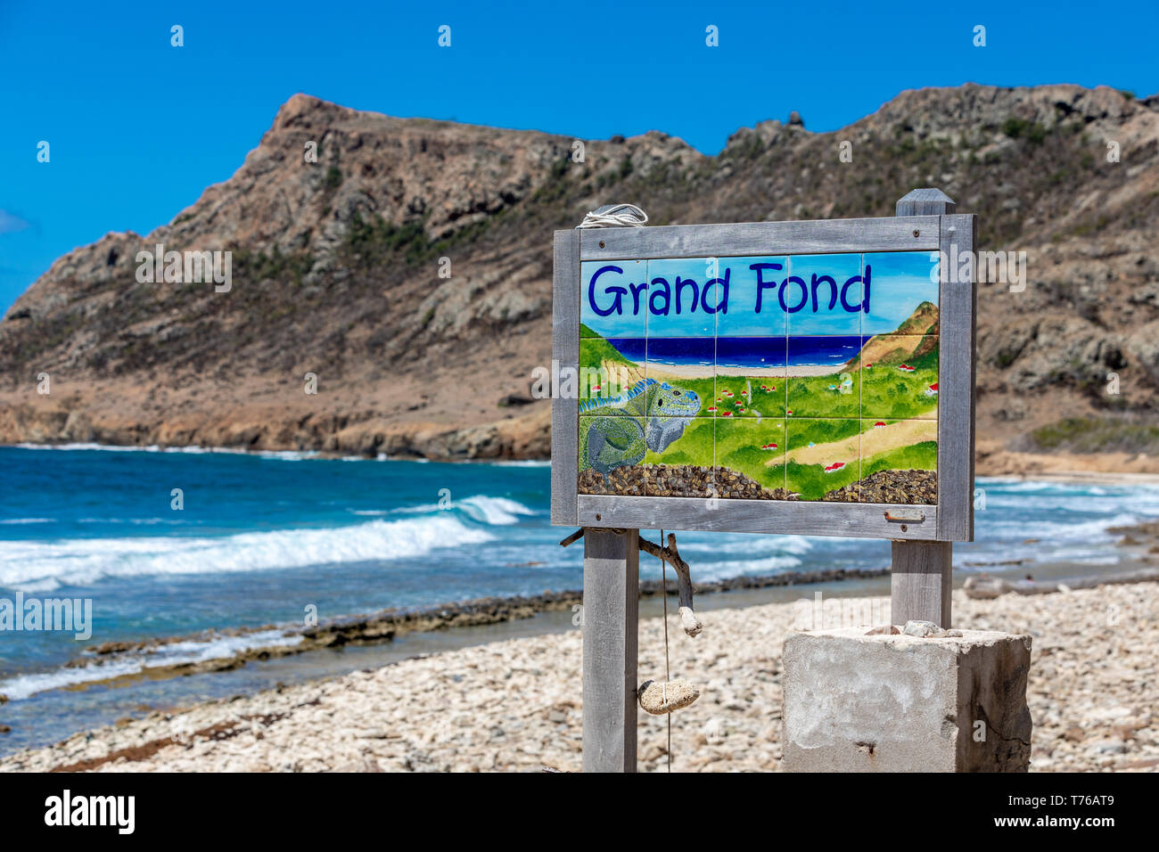 sign at Grand Fond beach in St Barts Stock Photo