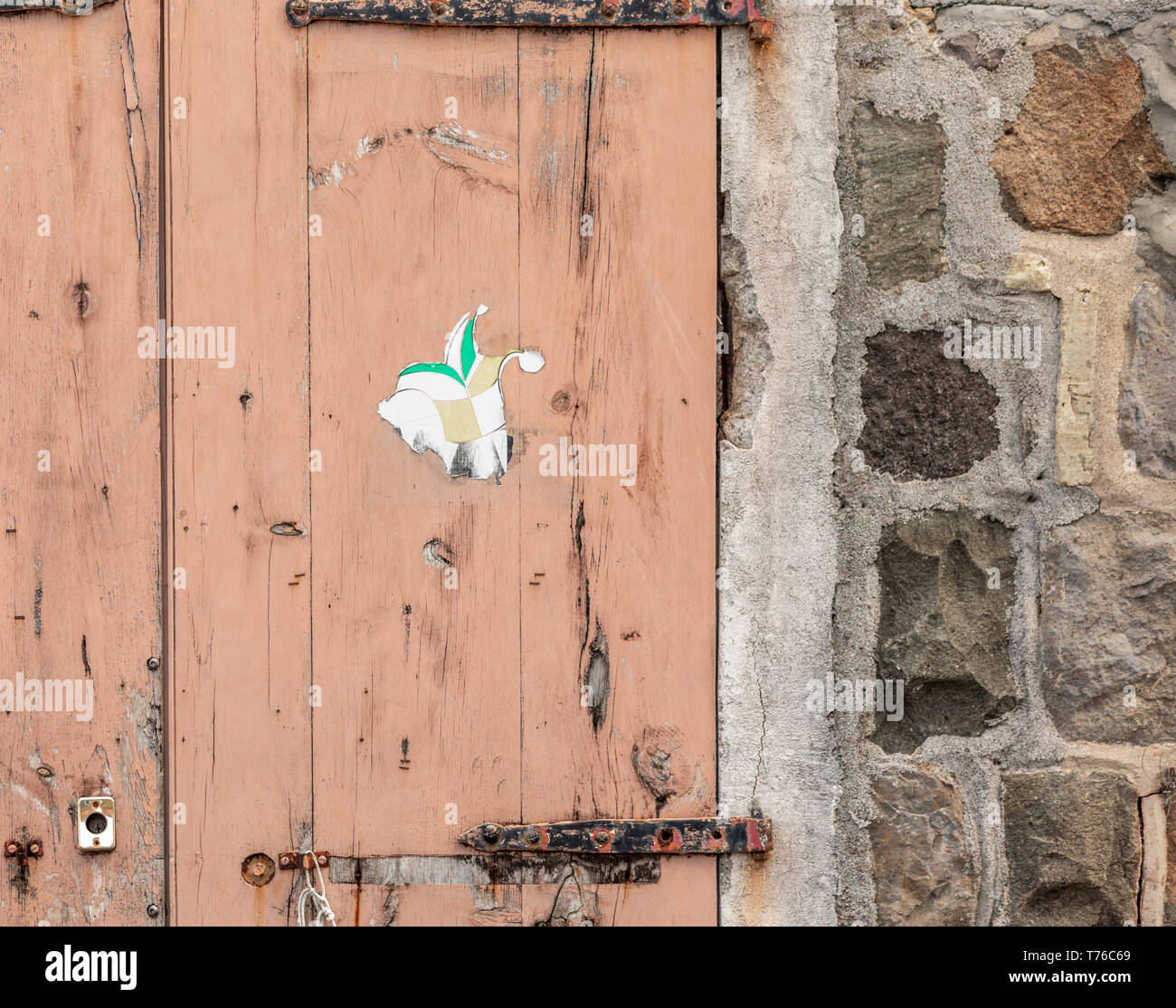 detailed image of an old weathered door in Gustavia, St Barts Stock Photo