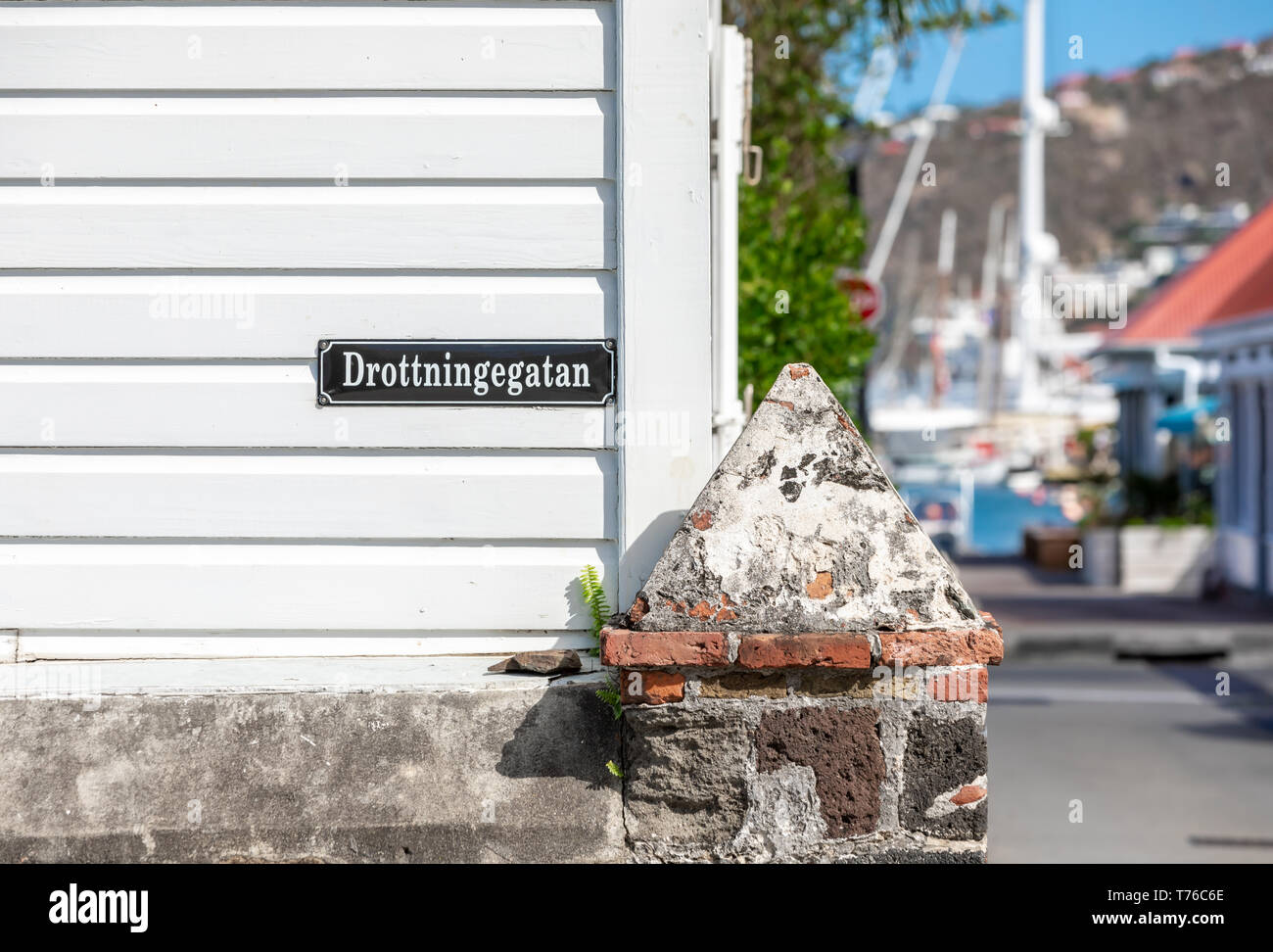 Street sign at a street corner in Gustavia, St Barts Stock Photo