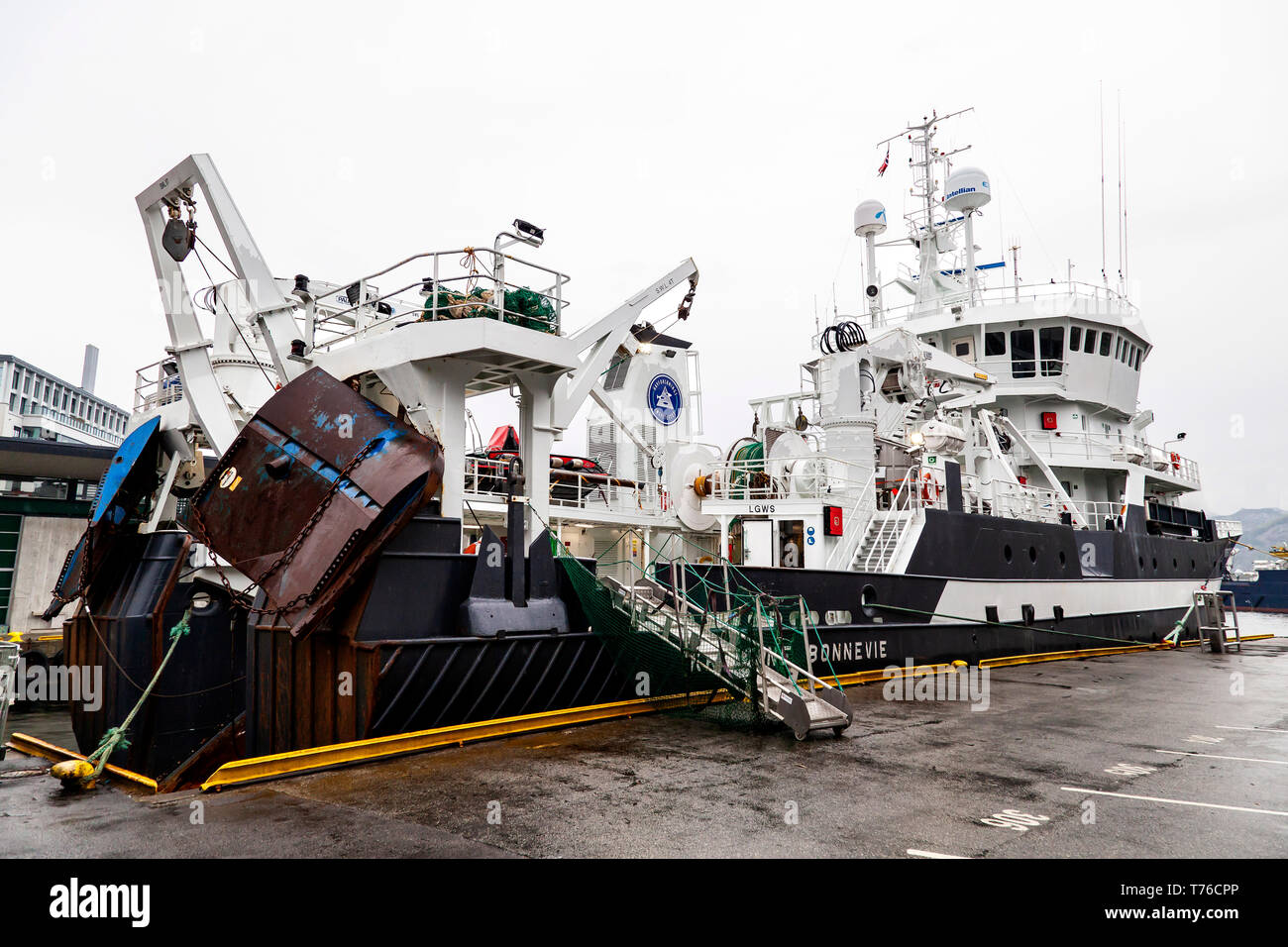 Ocean research and survey vessel Kristine Bonnevie in the port of Bergen, Norway. Stock Photo