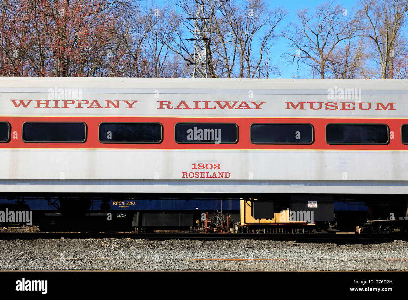 Historic trains display in the train yard in Whippany Railway Musuem