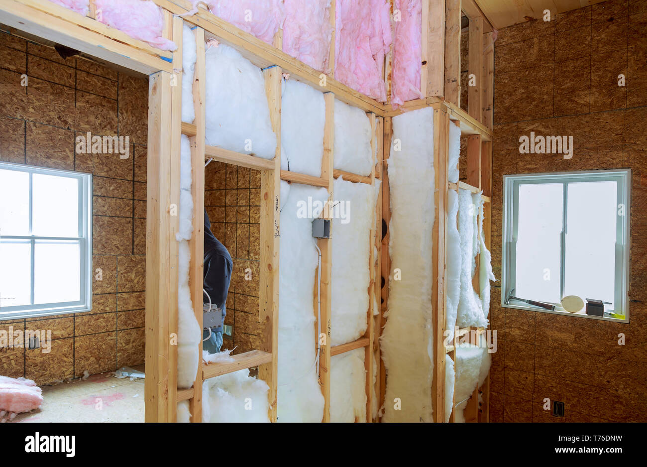 picture Building A Wall In A House https www alamy com building under construction and renovation inside wall heat isolation with mineral wool in wooden house image245390261 html