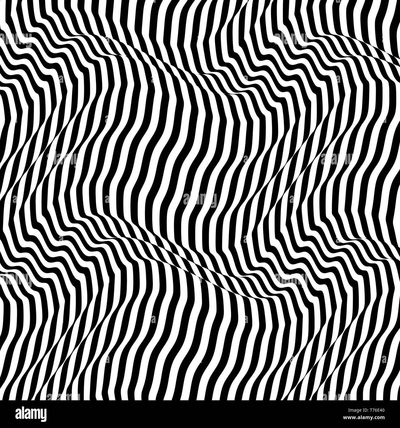 Pattern with optical illusion. Black and white design. Abstract striped background. Vector illustration. Stock Vector