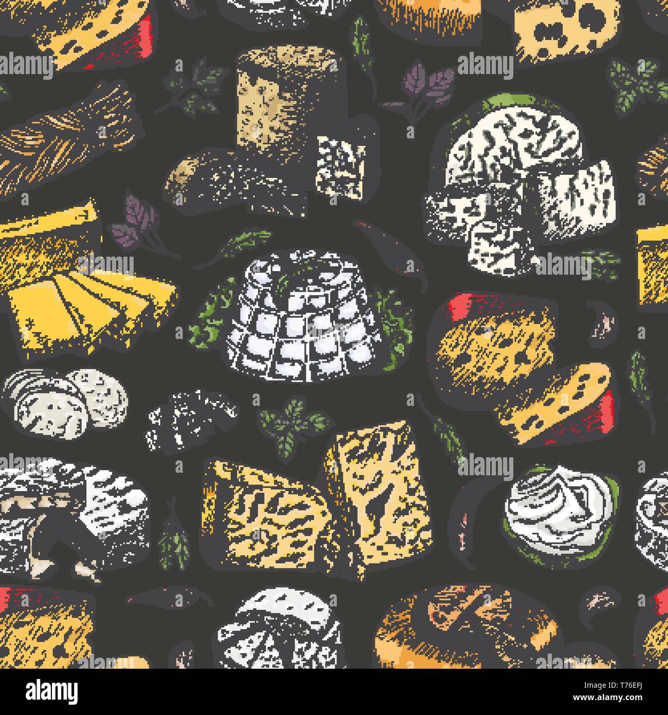 Seamless pattern with colored cheeses. Vector illustration for your design Stock Vector