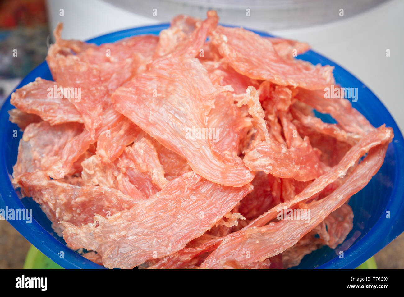 Dried meat 300 grams lies on plastic scales Stock Photo Alamy