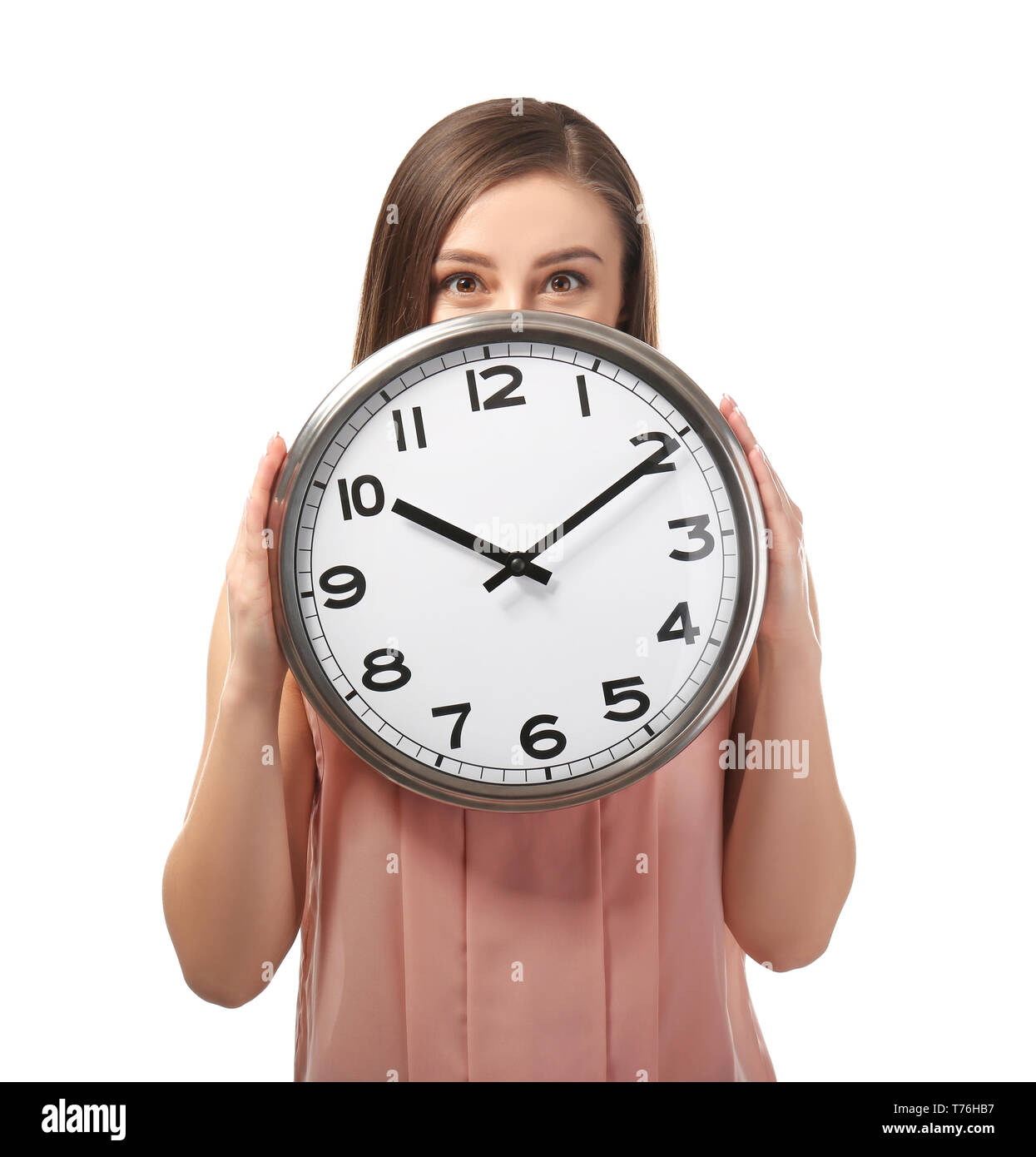 Busy woman clock on white hi-res stock photography and images - Alamy