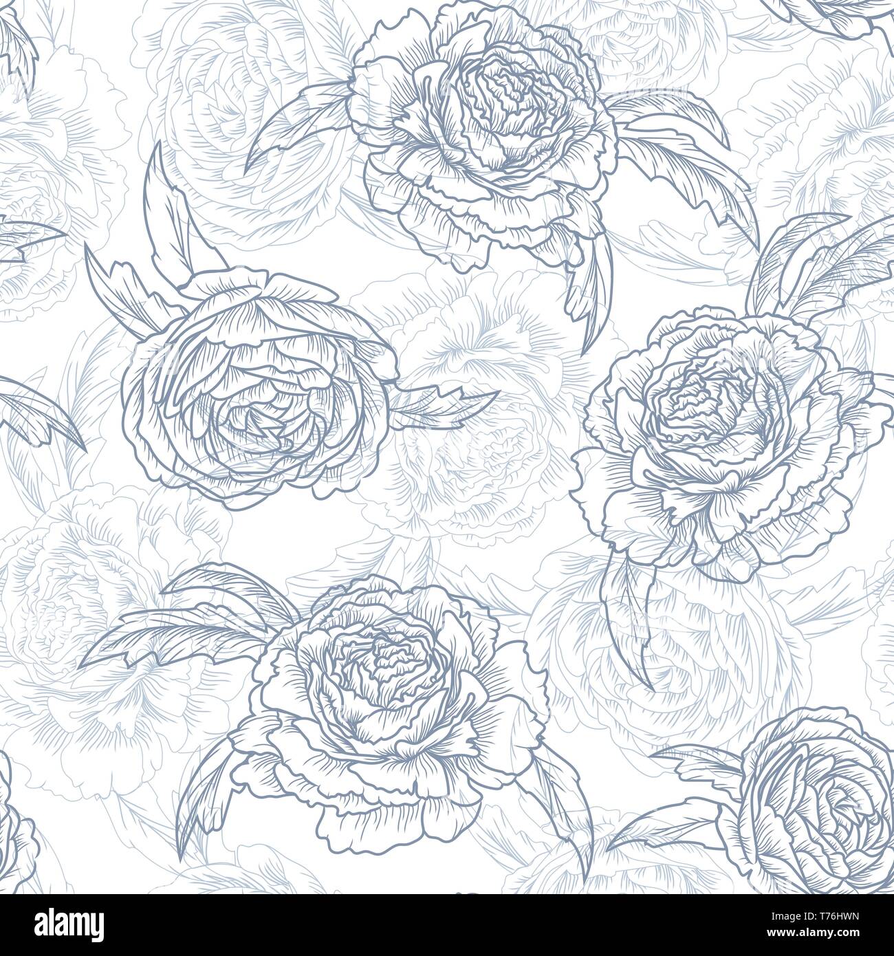 Roses. Blue floral seamless pattern, vector illustration Stock Vector ...