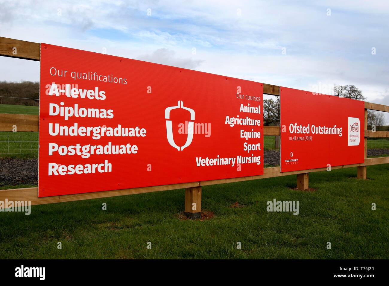 Signage, Hartpury College and University Centre in Gloucestershire. Stock Photo