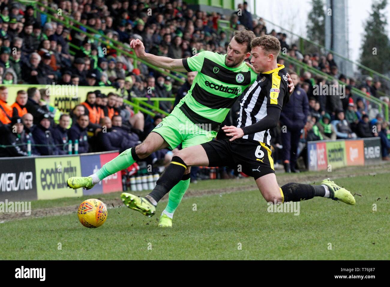 Christian Doidge for Forest Green Rovers FC, and Ben Barclay for Notts County FC, at the New Lawn ground, Nailsworth. (Sky Bet League Two - 9th Februa Stock Photo