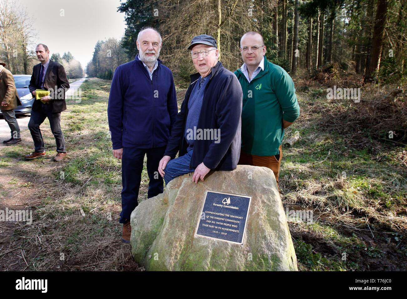 Brian Mahoney, left, retired deputy surveyor, Royston James, 85, from Lydney, who started work in Bream for the Forestry Commission in September 1949, Stock Photo