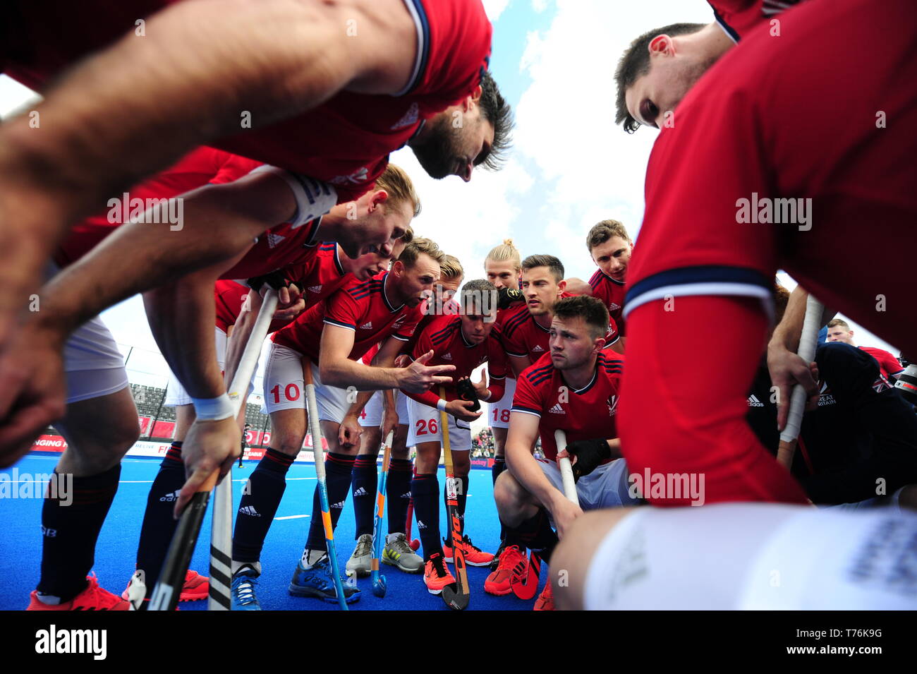 A general view of team Great Britain before the FIH Pro League match at the Lee Valley Hockey and Tennis Centre, London. Stock Photo