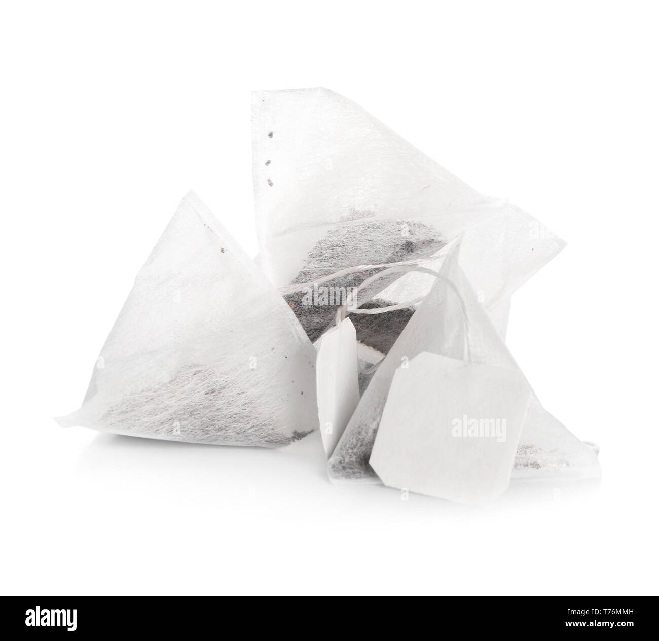 Tea bags on white background Stock Photo