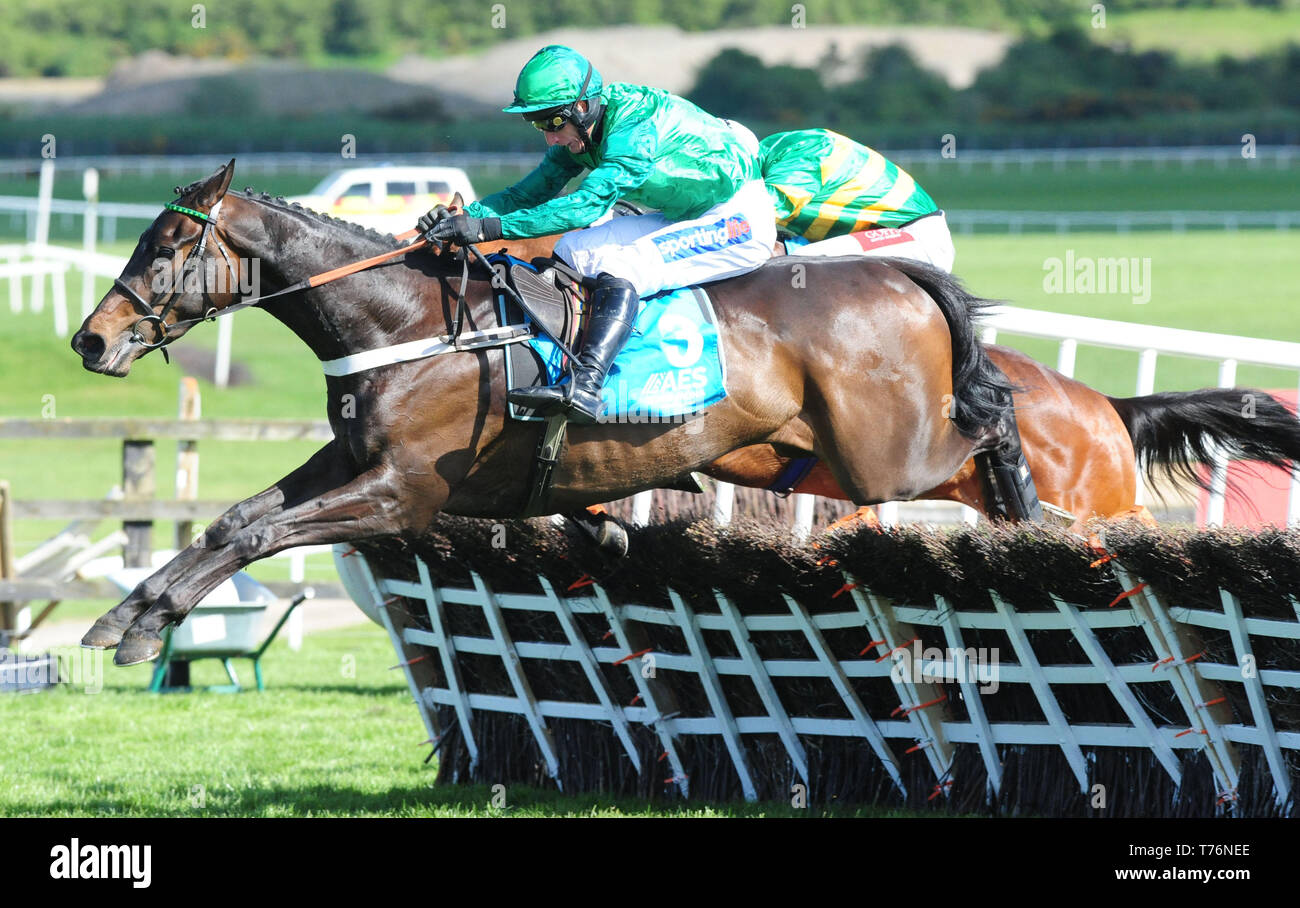 Fusil Raffles and Daryl Jacob win the Grade 1 AES Champion Four Year Old Hurdle during day five of the Punchestown Festival at Punchestown Racecourse, County Kildare, Ireland. Stock Photo