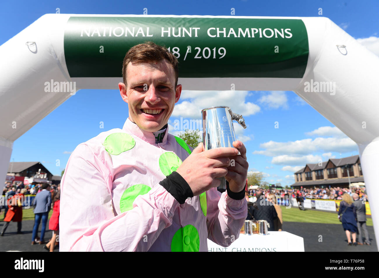 Presentation 2018-2019 National Hunt Awards Champion Jockey Paul Townend during day five of the Punchestown Festival at Punchestown Racecourse, County Kildare, Ireland. Stock Photo