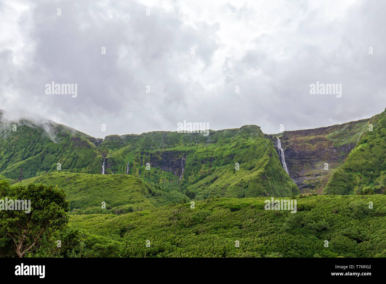 Beautiful waterfalls near Fajazinha, Azores. Stock Photo