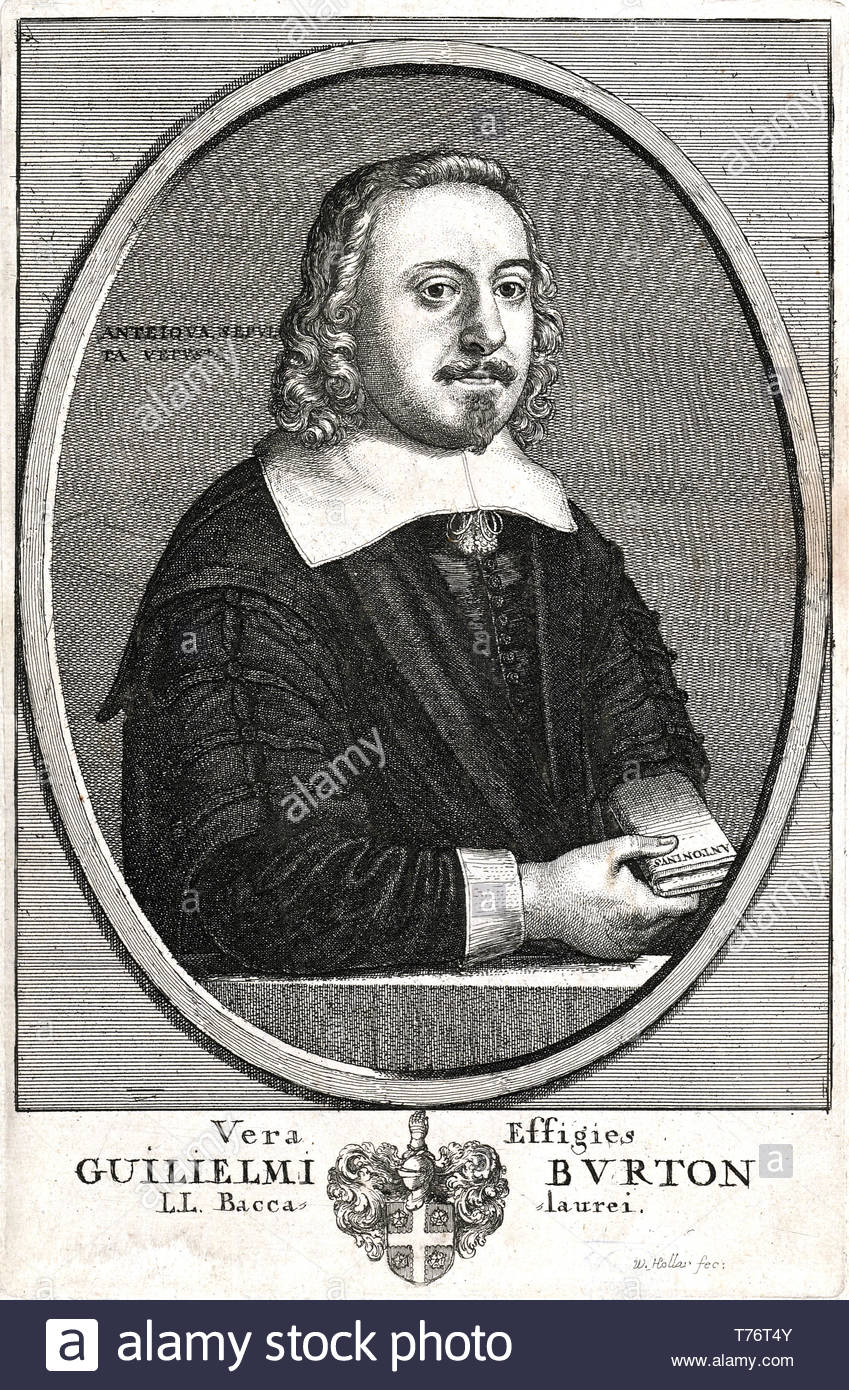 William Burton portrait, 1609 – 1657, was an English teacher and antiquary, etching by Bohemian etcher Wenceslaus Hollar from 1600s Stock Photo