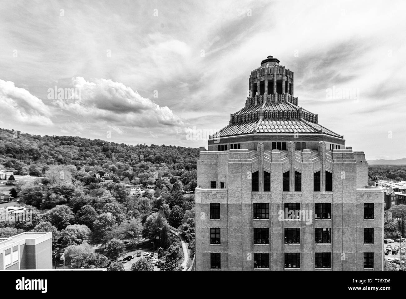 The rotunda and top floor of the City Building in Asheville, NC, USA, reveals its Art Deco features Stock Photo