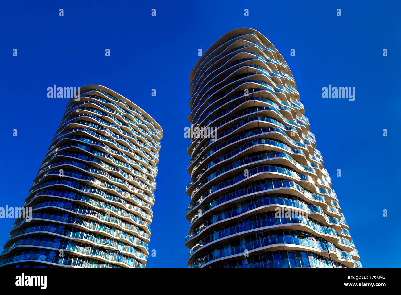 The Hoola Buildings residential high-rise towers in Canning Town, London, UK Stock Photo