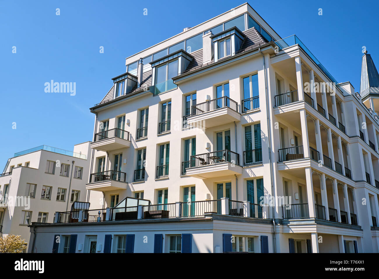 Modern white apartment house seen in Berlin, Germany Stock Photo