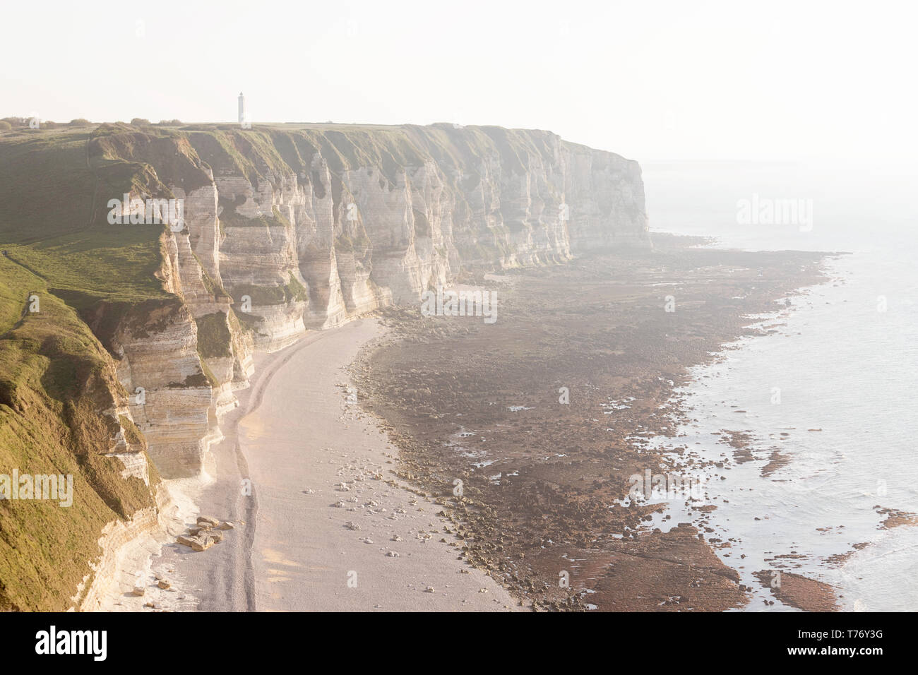 France, Normandy Alabaster chalk cliffs of beach Etretat Stock Photo