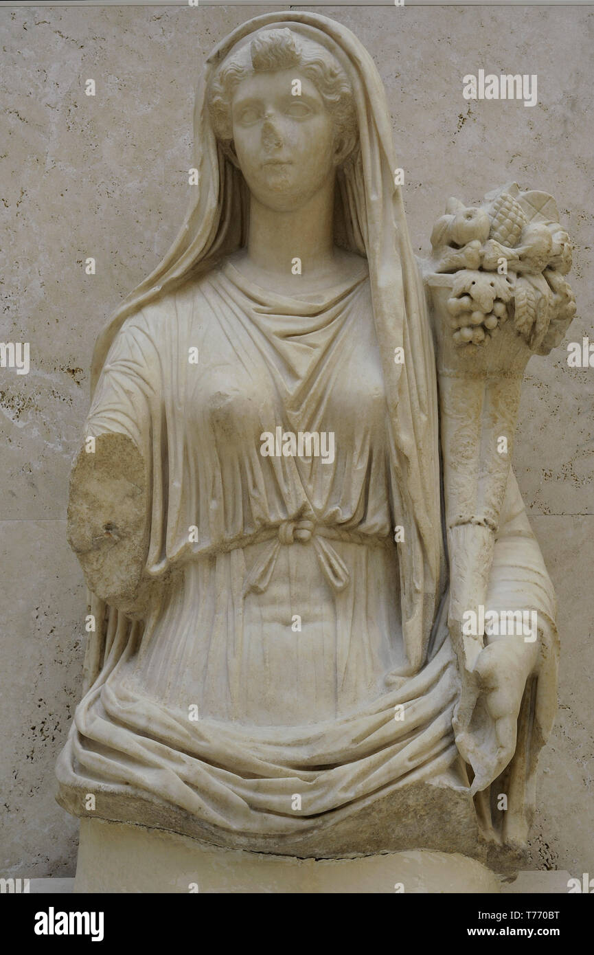 Livia Drusilla (59/58BC-29AD). Empress of Roman Empire. Roman statue of Livia as Fortuna or Copia. 20-40 AD. Marble. From Iponuba (Baena, Cordoba province, Andalusia, Spain). National Archaeological Museum. Madrid. Spain. Stock Photo