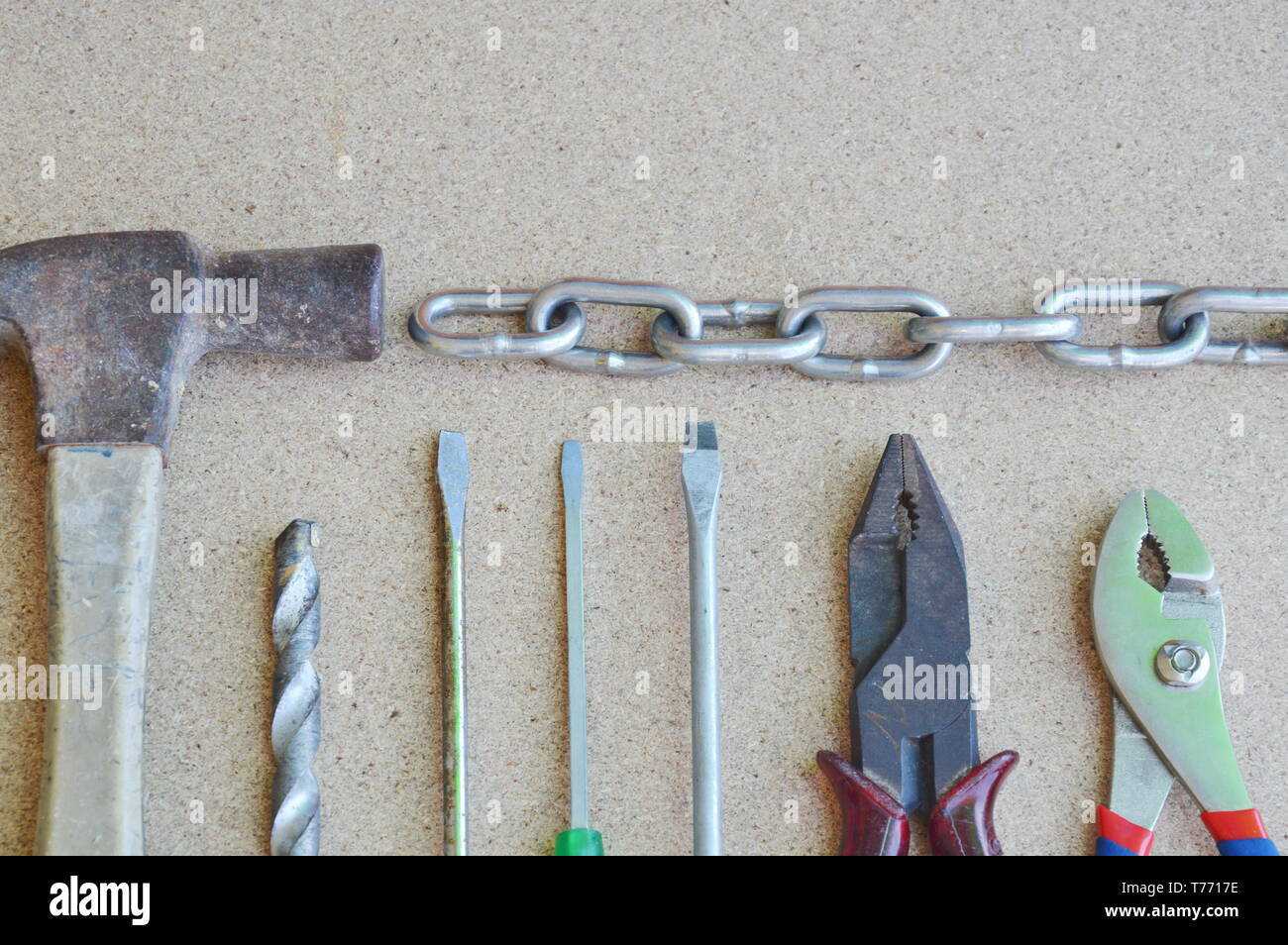 mechanic tool on wooden board Stock Photo