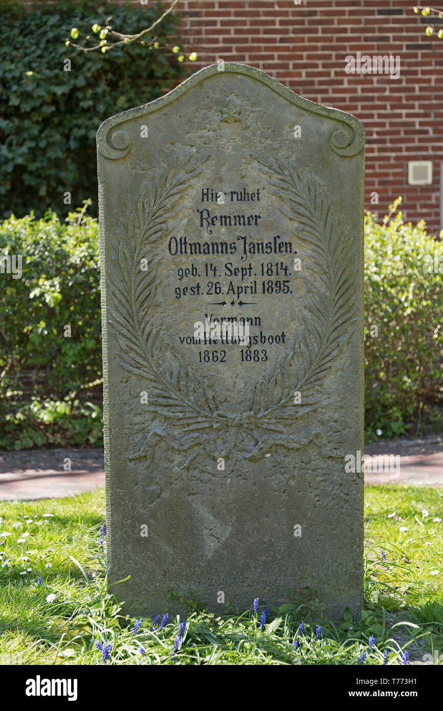 old gravestone on the graveyard of the old church, Spiekeroog Island, East Friesland, Lower Saxony, Germany Stock Photo