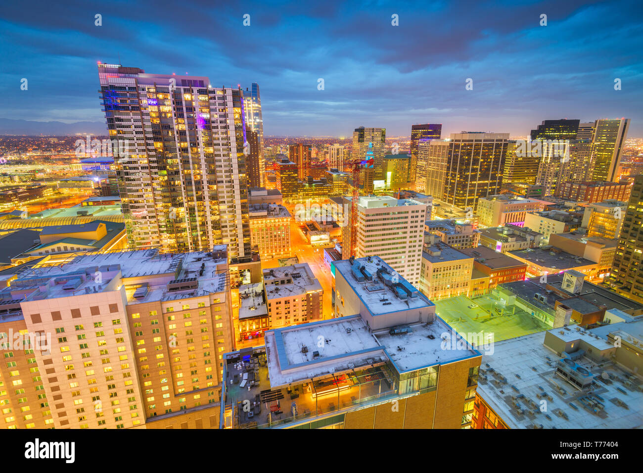 Denver, Colorado, USA downtown cityscape rooftop view at dusk Stock