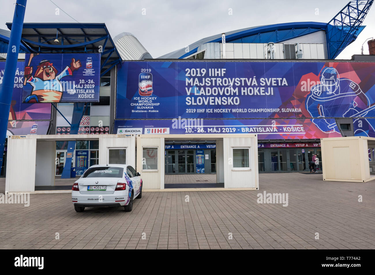 KOSICE, SLOVAKIA – APRIL 29 2019: Main entrance of Steel Arena – Ice hockey stadium where IIHF International Ice Hockey World Championship 2019 will b Stock Photo