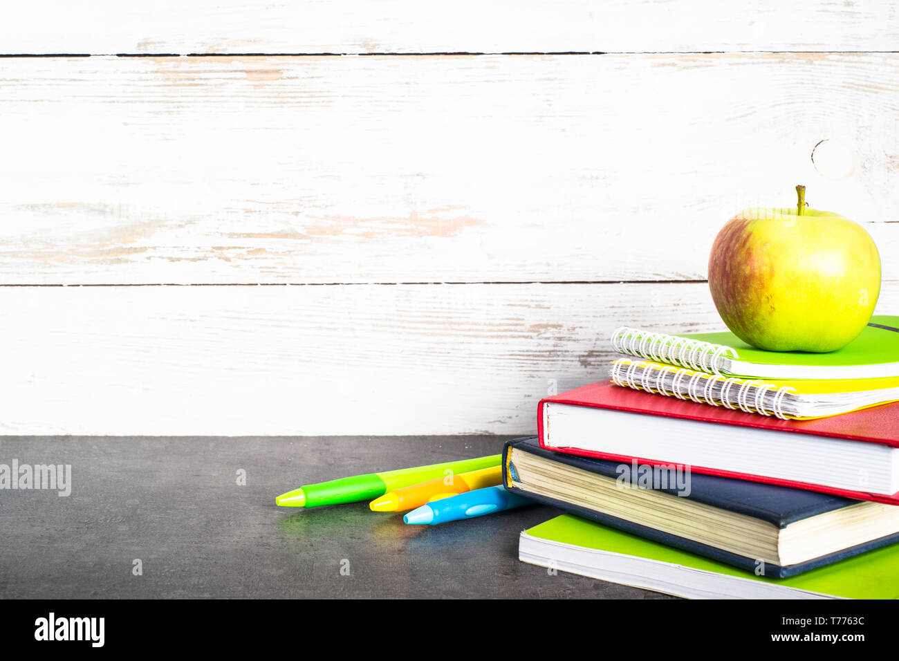 School books ruler apple hi-res stock photography and images - Alamy