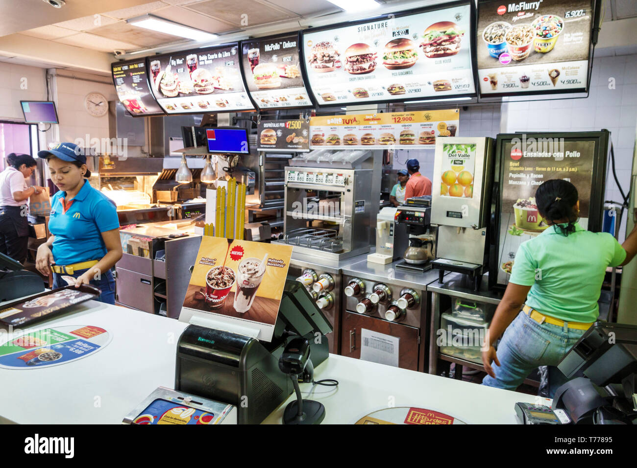 Cartagena Colombia,Bocagrande,McDonald's,hamburgers fast food,restaurant restaurants dining eating out cafe cafes bistro,inside interior,counter,Hispa Stock Photo