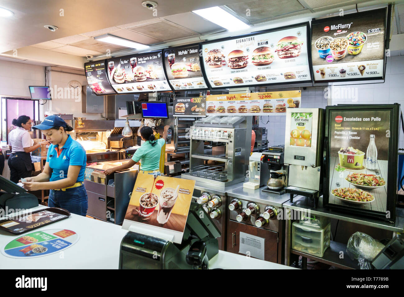 Cartagena Colombia,Bocagrande,McDonald's,hamburgers fast food,restaurant restaurants dining cafe cafes,inside interior,counter,Hispanic Latinos reside Stock Photo