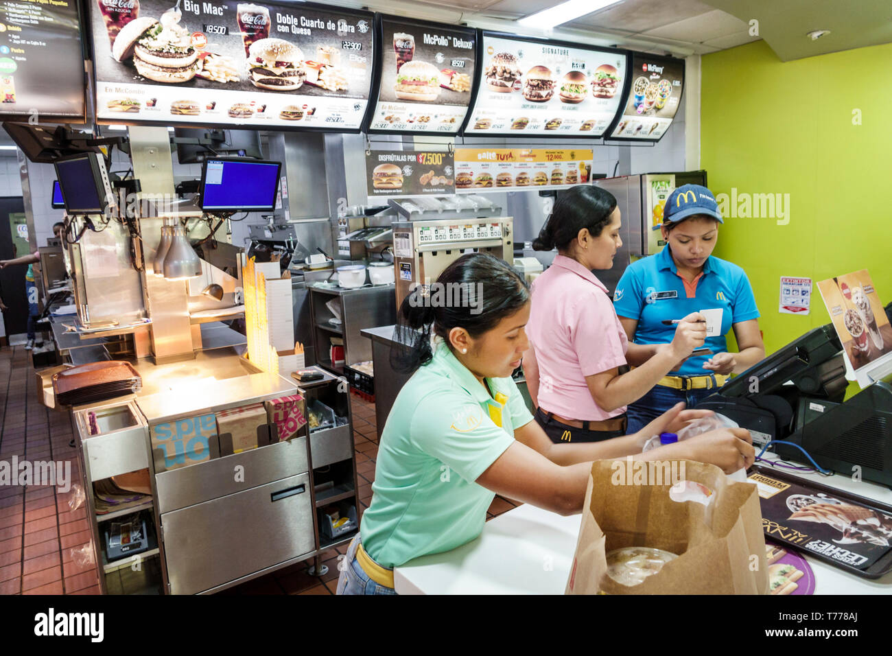 Cartagena Colombia,Bocagrande,McDonald's,hamburgers fast food,restaurant restaurants dining cafe cafes,inside interior,counter,Hispanic resident resid Stock Photo