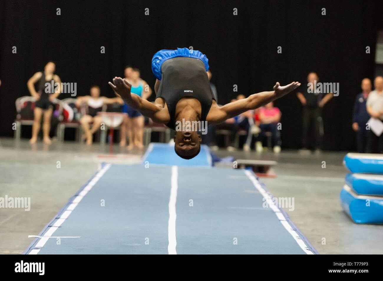 Telford, England, UK. 27 April, 2018. Dominic Mensah (Pinewood Gymnastics Club) in action during Spring Series 1 at the Telford International Centre, Telford, UK. Stock Photo