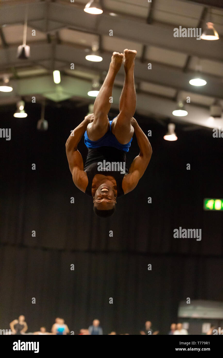 Telford, England, UK. 27 April, 2018. Dominic Mensah (Pinewood Gymnastics Club) in action during Spring Series 1 at the Telford International Centre, Telford, UK. Stock Photo