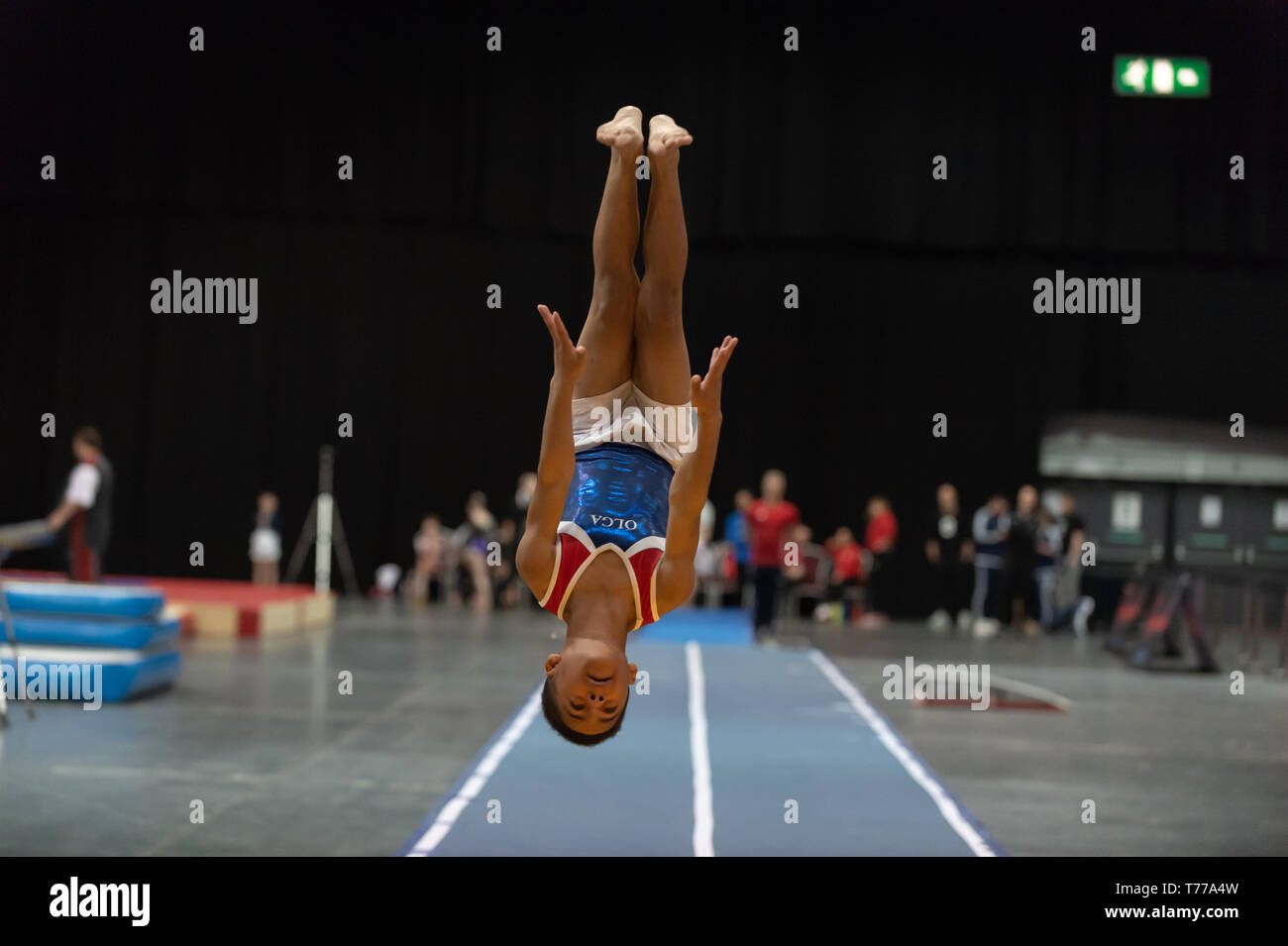 Telford, England, UK. 27 April, 2018. A male gymnast from OLGA Poole in action during Spring Series 1 at the Telford International Centre, Telford, UK. Stock Photo
