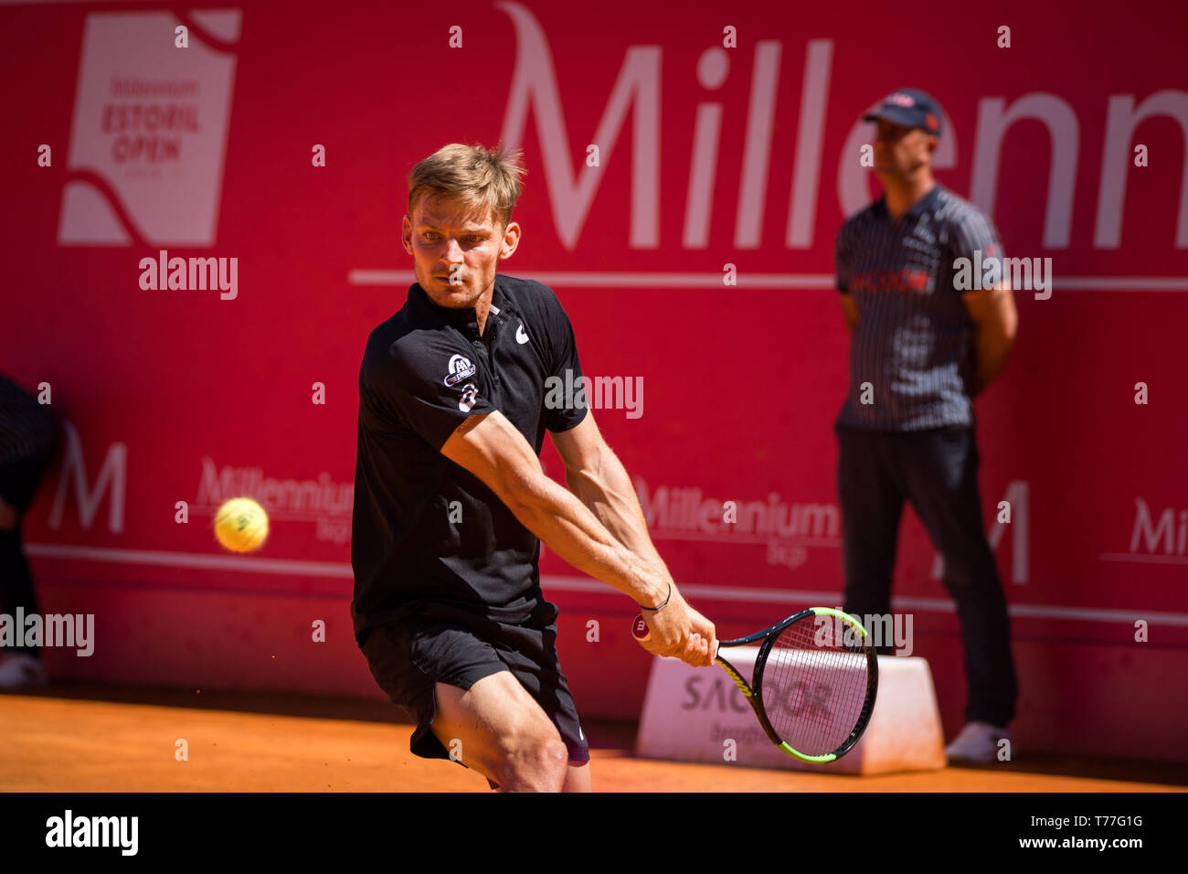 Estoril, Portugal. 04th May, 2019. David Goffin from Belgium during the game with Stefanos Tsitsipas from Greece for the semi-final of Millennium Estoril Open ATP 250 tennis match, in Estoril, near Lisbon. Credit: SOPA Images Limited/Alamy Live News Stock Photo