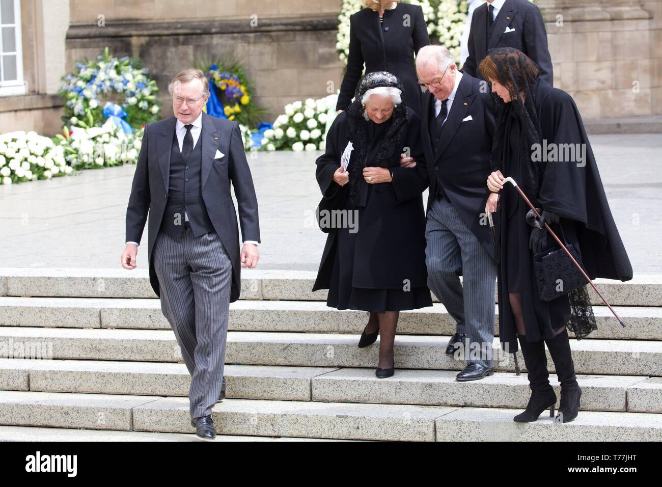 Luxemburg. 04th May, 2019. Funeral of deceased Grand-Duke Jean of  Luxembourg on saturdaynoon 4th may 2019 at the cathedral of Luxembourg,  these pictures: Prince Jean, Queen Paola and King Albert 2 Belgium,