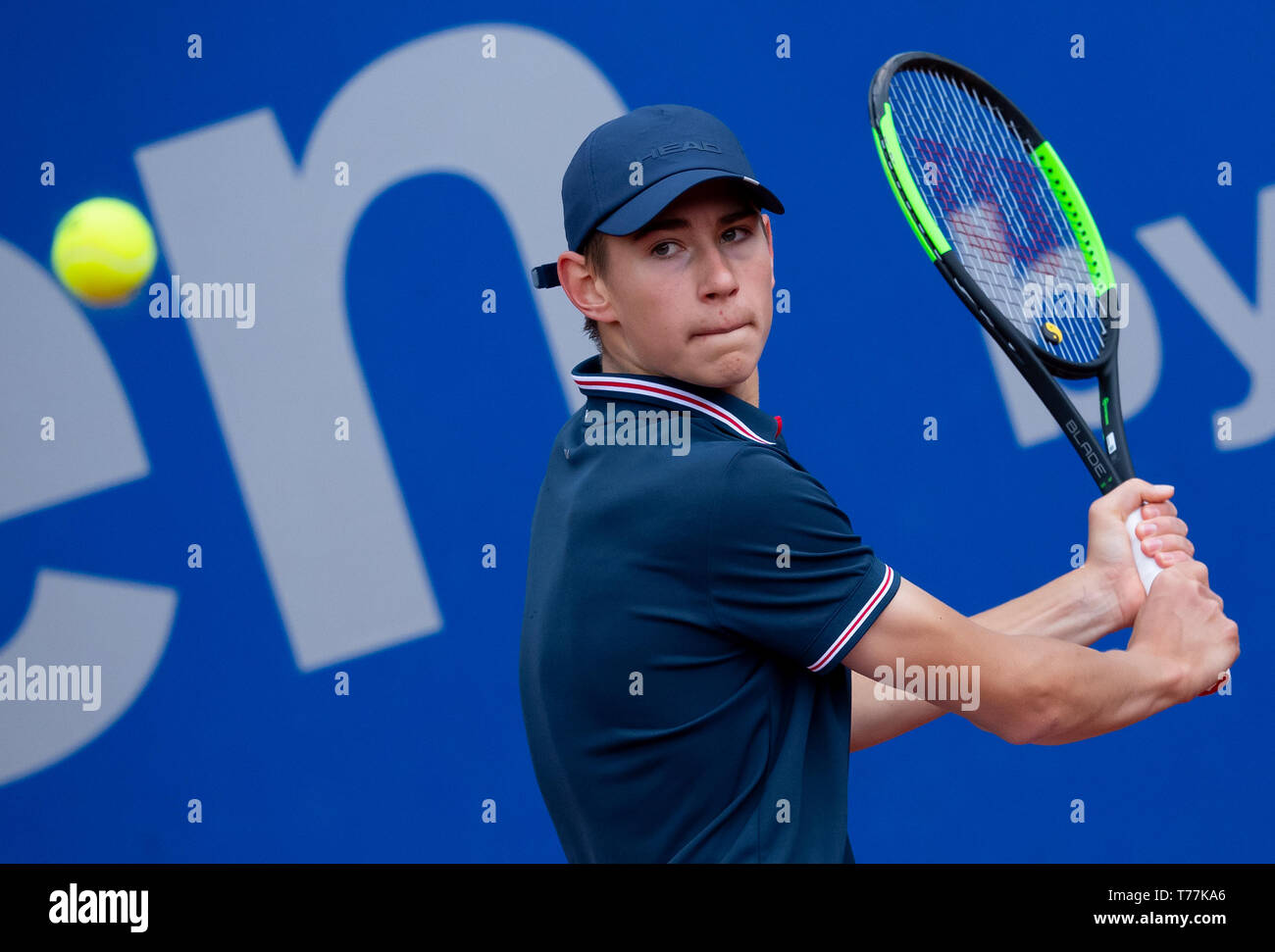 Munich, Germany. 05th May, 2019. Tennis: Munich, singles, Rudi-Berger-Cup,  final: Yunis (Germany) - Kleber (Germany). Facundo Yunis in action. Credit:  Sven Hoppe/dpa/Alamy Live News Stock Photo - Alamy