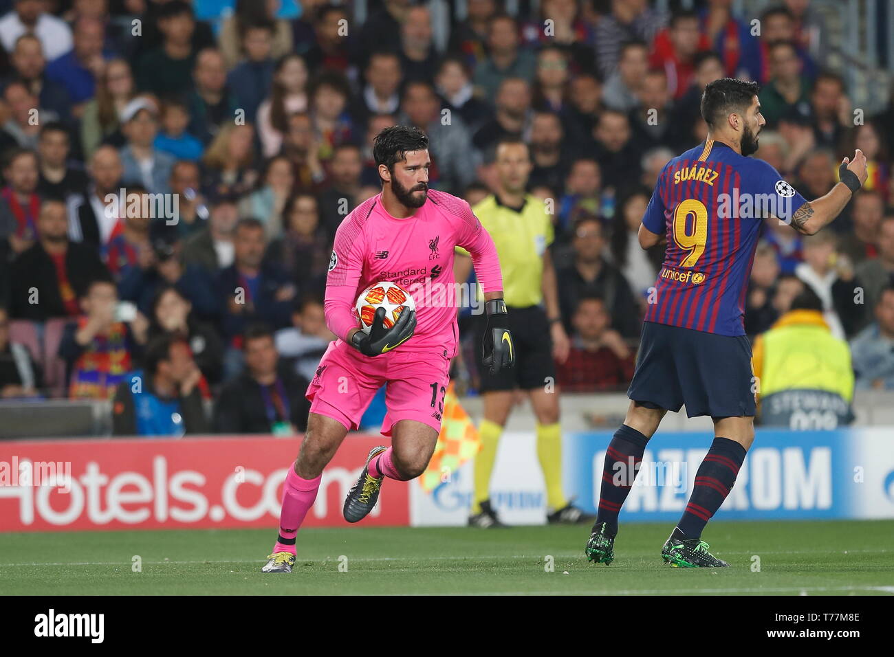 Barcelona, Spain. 1st May, 2019. Alisson (Liverpool) Football/Soccer : UEFA  Champions League Semi-finals 1st leg match between FC Barcelona 3-0  Liverpool FC at the Camp Nou Stadium in Barcelona, Spain . Credit: